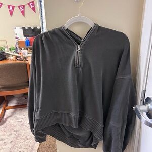 Aerie womens Charcoal Zip-Up Sweater